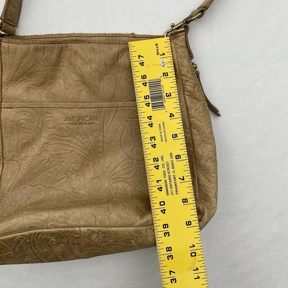 American Leather Co Tooled Leather Shoulder Bag Tan Buttery Soft Medium - Picture 11 of 15